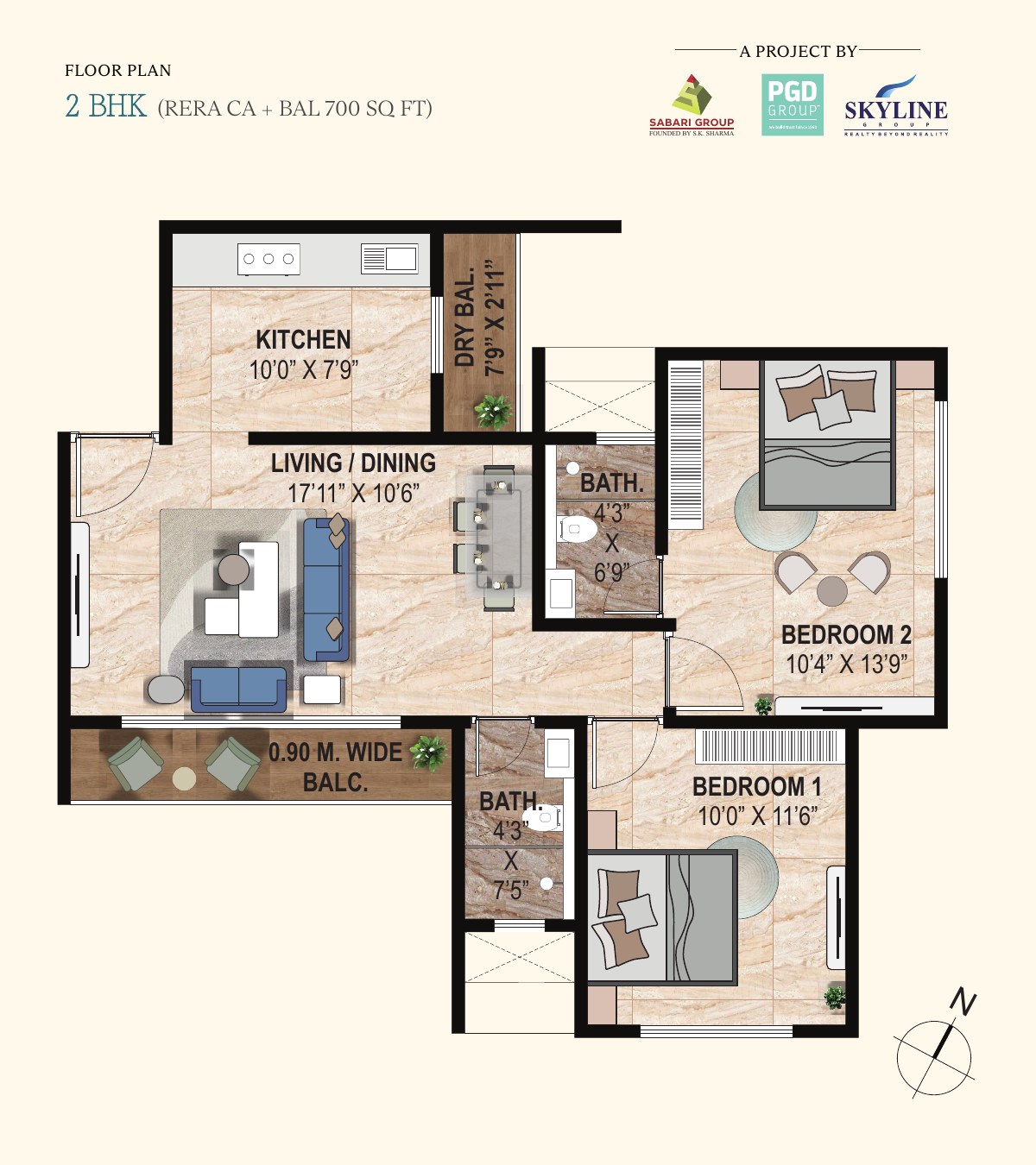 Vasaa Privé 2 BHK floor plan – 700 sq ft