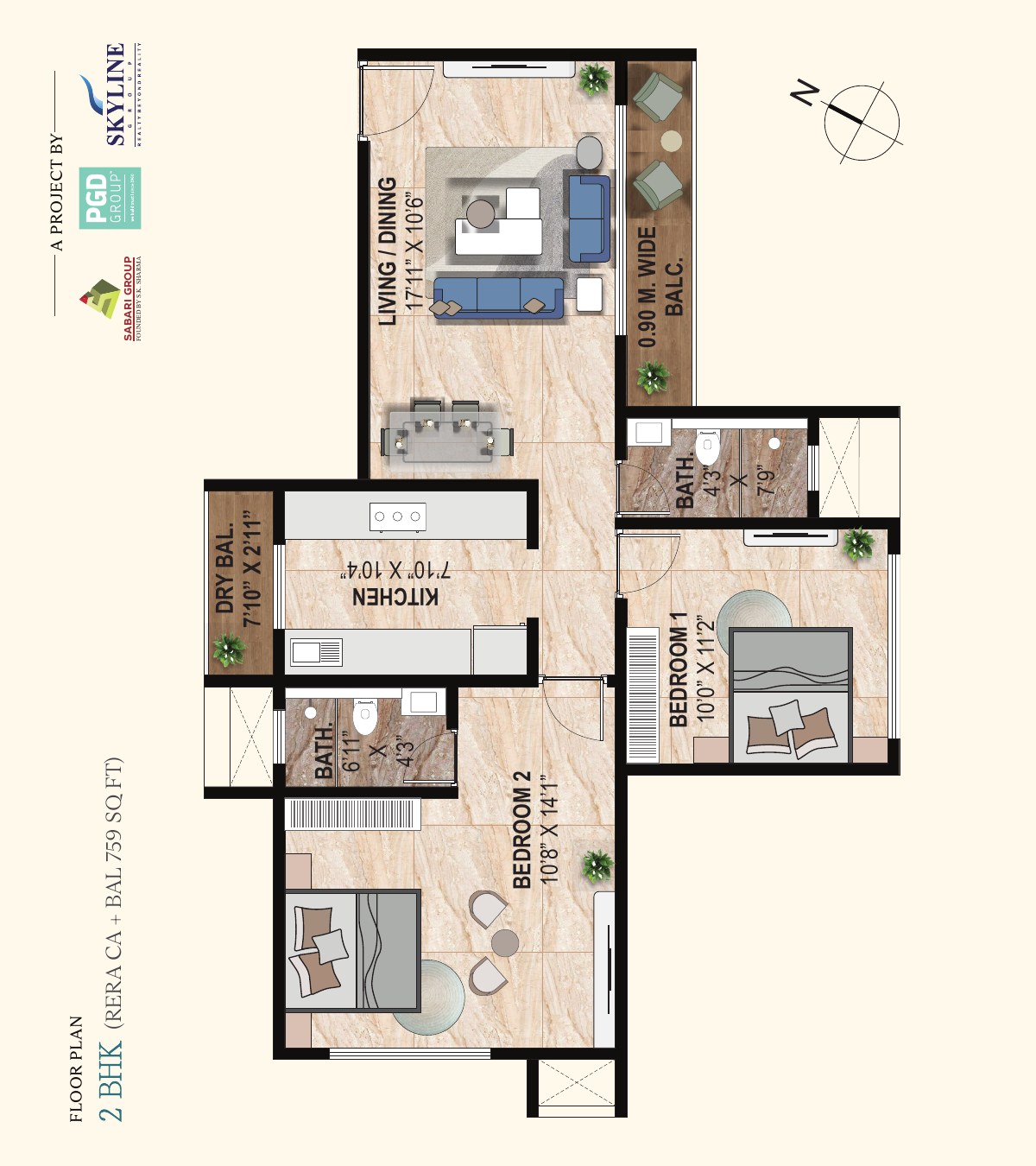 Vasaa Privé 2 BHK floor plan – 759 sq ft